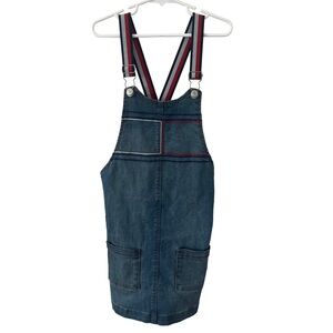 Girls Y2K Tommy Hilfiger Denim Dress with Red and White Straps